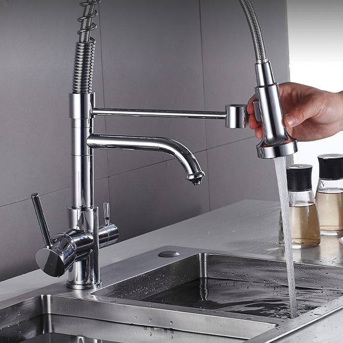 Pull Down Sprayer Kitchen Faucet 2-Handle Bar Faucet with Supply Lines Clearhalo 'Home Improvement' 'home_improvement' 'home_improvement_kitchen_faucets' 'Kitchen Faucets' 'Kitchen Remodel & Kitchen Fixtures' 'Kitchen Sinks & Faucet Components' 'kitchen_faucets' 6558238