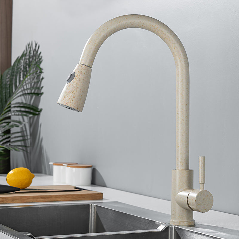 1-Handle Kitchen Faucet Pull down Sprayer with Supply Lines Bar Faucet Rice Apricot Gooseneck Clearhalo 'Home Improvement' 'home_improvement' 'home_improvement_kitchen_faucets' 'Kitchen Faucets' 'Kitchen Remodel & Kitchen Fixtures' 'Kitchen Sinks & Faucet Components' 'kitchen_faucets' 6558270