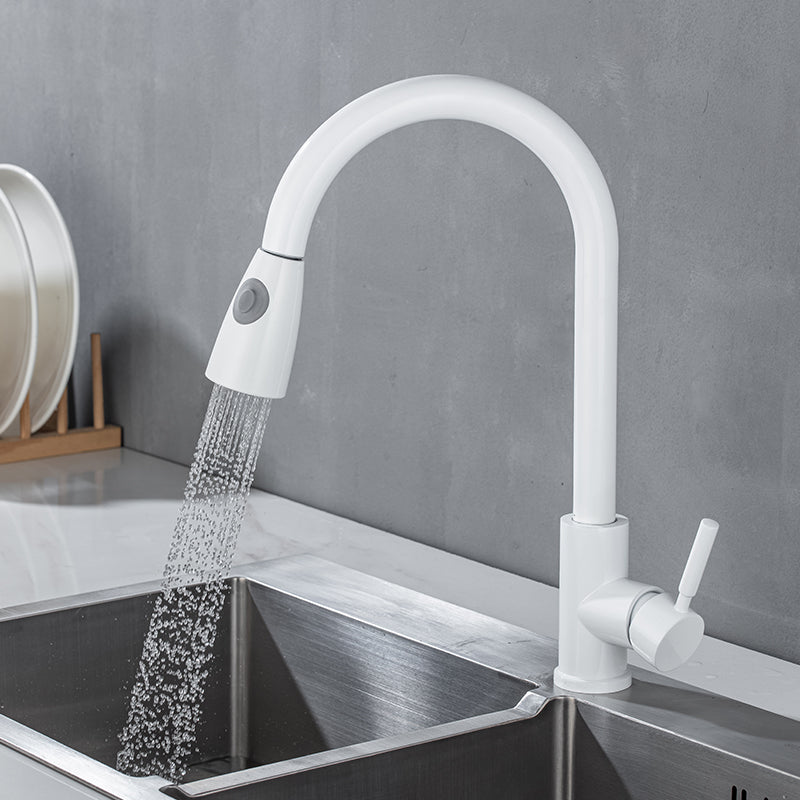 1-Handle Kitchen Faucet Pull down Sprayer with Supply Lines Bar Faucet White Gooseneck Clearhalo 'Home Improvement' 'home_improvement' 'home_improvement_kitchen_faucets' 'Kitchen Faucets' 'Kitchen Remodel & Kitchen Fixtures' 'Kitchen Sinks & Faucet Components' 'kitchen_faucets' 6558272