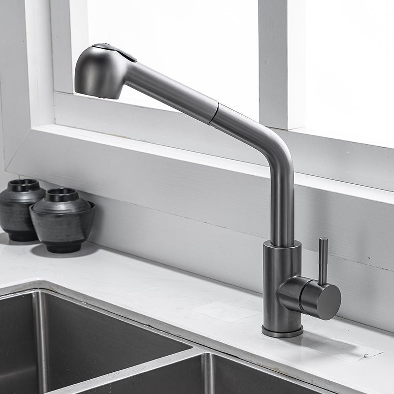 1-Handle Kitchen Faucet Pull down Sprayer with Supply Lines Bar Faucet Brass Smoke Grey Pipe Shape Clearhalo 'Home Improvement' 'home_improvement' 'home_improvement_kitchen_faucets' 'Kitchen Faucets' 'Kitchen Remodel & Kitchen Fixtures' 'Kitchen Sinks & Faucet Components' 'kitchen_faucets' 6558279
