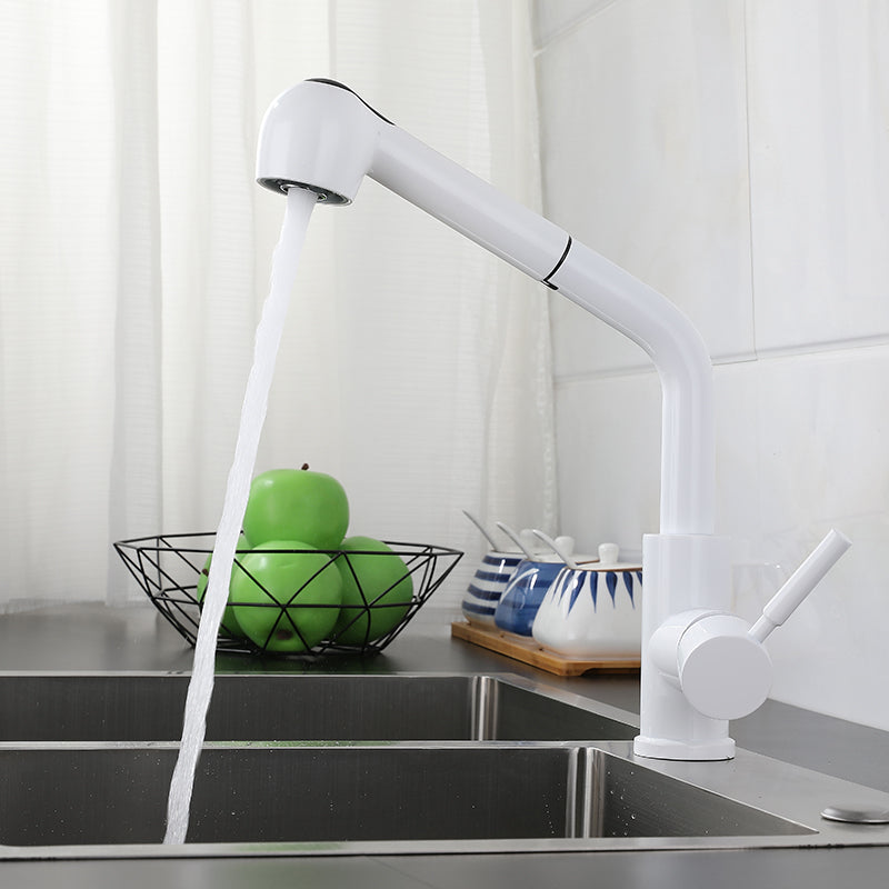 1-Handle Kitchen Faucet Pull down Sprayer with Supply Lines Bar Faucet White Pipe Shape Clearhalo 'Home Improvement' 'home_improvement' 'home_improvement_kitchen_faucets' 'Kitchen Faucets' 'Kitchen Remodel & Kitchen Fixtures' 'Kitchen Sinks & Faucet Components' 'kitchen_faucets' 6558284