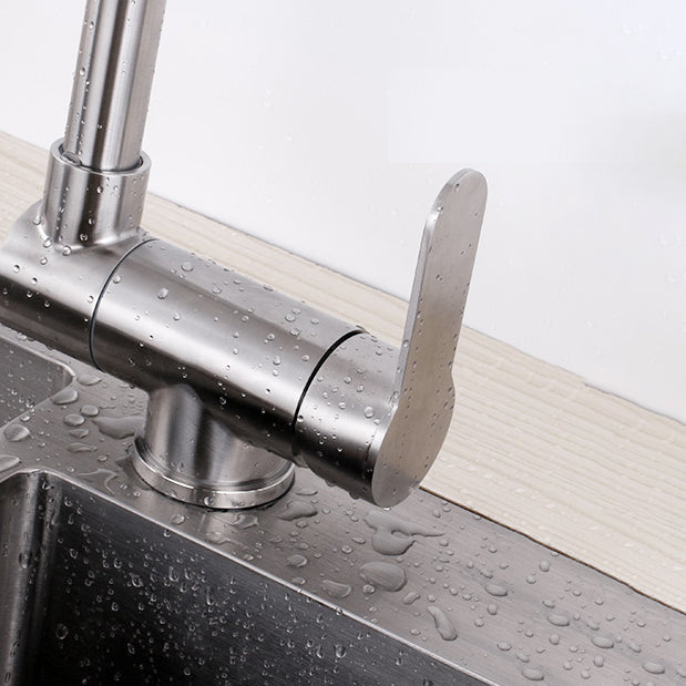 Modern Bar Faucet 1-Handle in Silver Kitchen Faucet with Supply Lines Clearhalo 'Home Improvement' 'home_improvement' 'home_improvement_kitchen_faucets' 'Kitchen Faucets' 'Kitchen Remodel & Kitchen Fixtures' 'Kitchen Sinks & Faucet Components' 'kitchen_faucets' 6558302