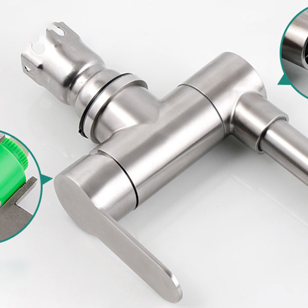 Modern Bar Faucet 1-Handle in Silver Kitchen Faucet with Supply Lines Clearhalo 'Home Improvement' 'home_improvement' 'home_improvement_kitchen_faucets' 'Kitchen Faucets' 'Kitchen Remodel & Kitchen Fixtures' 'Kitchen Sinks & Faucet Components' 'kitchen_faucets' 6558303