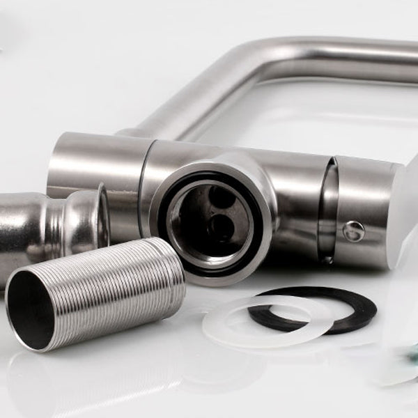 Modern Bar Faucet 1-Handle in Silver Kitchen Faucet with Supply Lines Clearhalo 'Home Improvement' 'home_improvement' 'home_improvement_kitchen_faucets' 'Kitchen Faucets' 'Kitchen Remodel & Kitchen Fixtures' 'Kitchen Sinks & Faucet Components' 'kitchen_faucets' 6558304