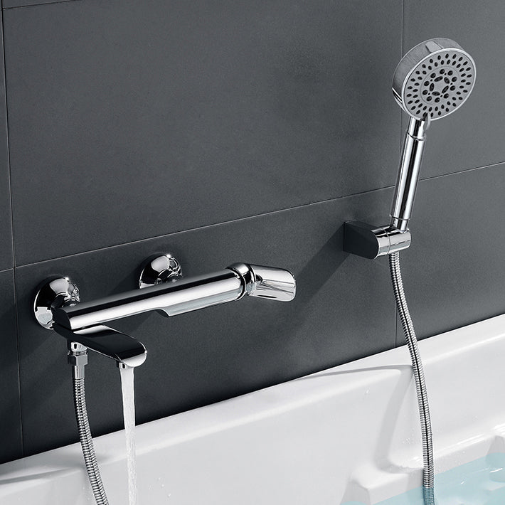 Tub Spout Trim Bathroom Wall Mounted One Handle Bathtub Faucet Silver Hand Shower Included Risers Not Included Clearhalo 'Bathroom Remodel & Bathroom Fixtures' 'Bathtub Faucets' 'bathtub_faucets' 'Home Improvement' 'home_improvement' 'home_improvement_bathtub_faucets' 6558315