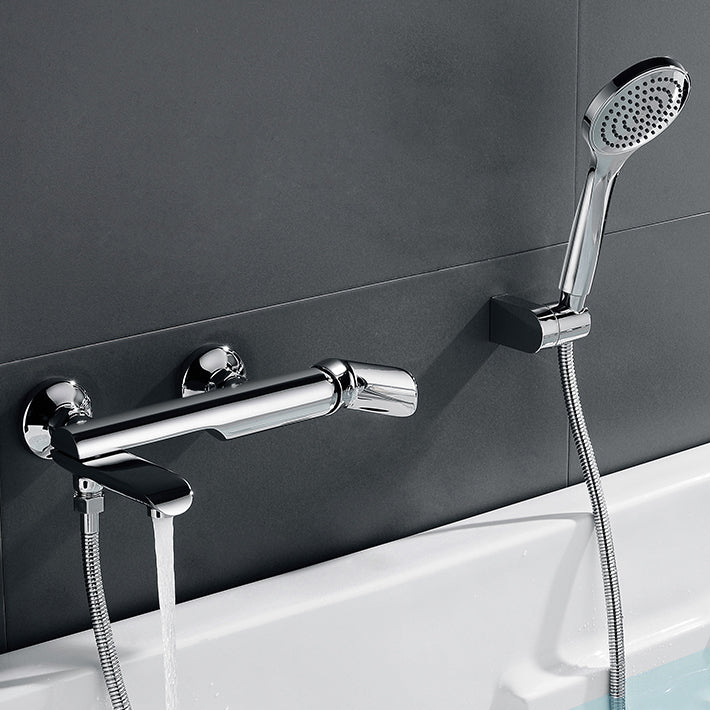 Tub Spout Trim Bathroom Wall Mounted One Handle Bathtub Faucet Nickel Hand Shower Included Risers Not Included Clearhalo 'Bathroom Remodel & Bathroom Fixtures' 'Bathtub Faucets' 'bathtub_faucets' 'Home Improvement' 'home_improvement' 'home_improvement_bathtub_faucets' 6558317