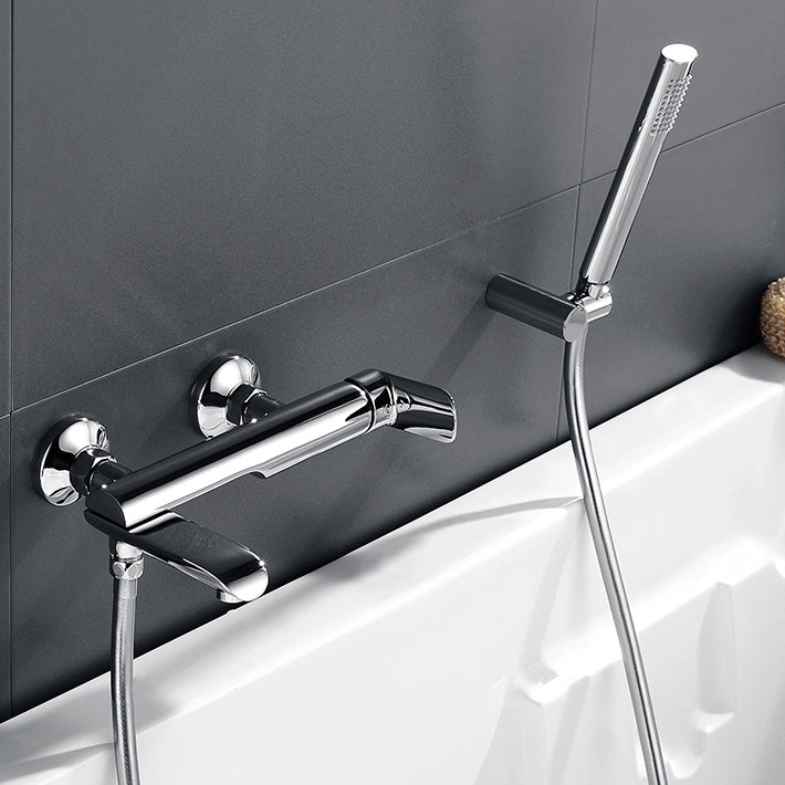 Tub Spout Trim Bathroom Wall Mounted One Handle Bathtub Faucet Chrome Hand Shower Included Risers Not Included Clearhalo 'Bathroom Remodel & Bathroom Fixtures' 'Bathtub Faucets' 'bathtub_faucets' 'Home Improvement' 'home_improvement' 'home_improvement_bathtub_faucets' 6558319