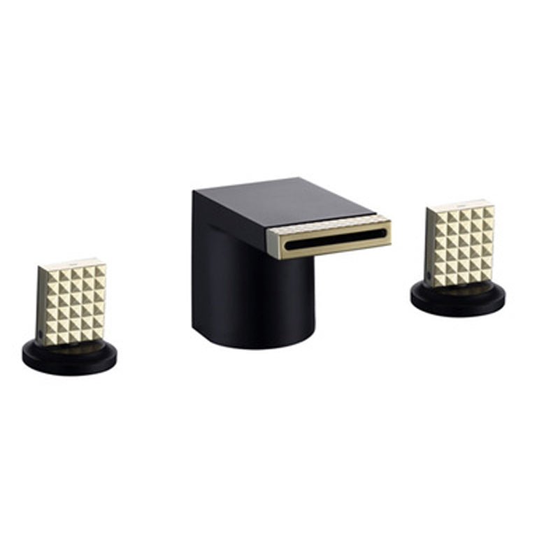 Contemporary Deck Mounted Metal Roman Tub Faucet Low Arc Roman Tub Faucet Set Clearhalo 'Bathroom Remodel & Bathroom Fixtures' 'Bathtub Faucets' 'bathtub_faucets' 'Home Improvement' 'home_improvement' 'home_improvement_bathtub_faucets' 6558348