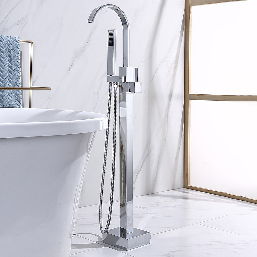 Floor Mounted Copper Freestanding Tub Filler High Arc Freestanding Faucet with Hose Clearhalo 'Bathroom Remodel & Bathroom Fixtures' 'Bathtub Faucets' 'bathtub_faucets' 'Home Improvement' 'home_improvement' 'home_improvement_bathtub_faucets' 6558356