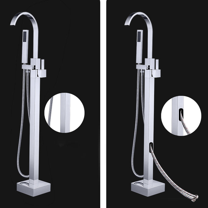 Floor Mounted Copper Freestanding Tub Filler High Arc Freestanding Faucet with Hose Clearhalo 'Bathroom Remodel & Bathroom Fixtures' 'Bathtub Faucets' 'bathtub_faucets' 'Home Improvement' 'home_improvement' 'home_improvement_bathtub_faucets' 6558358