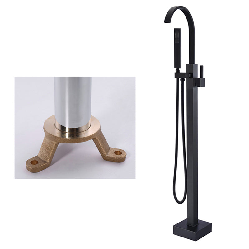 Floor Mounted Copper Freestanding Tub Filler High Arc Freestanding Faucet with Hose Black Curved Ground Clearhalo 'Bathroom Remodel & Bathroom Fixtures' 'Bathtub Faucets' 'bathtub_faucets' 'Home Improvement' 'home_improvement' 'home_improvement_bathtub_faucets' 6558359