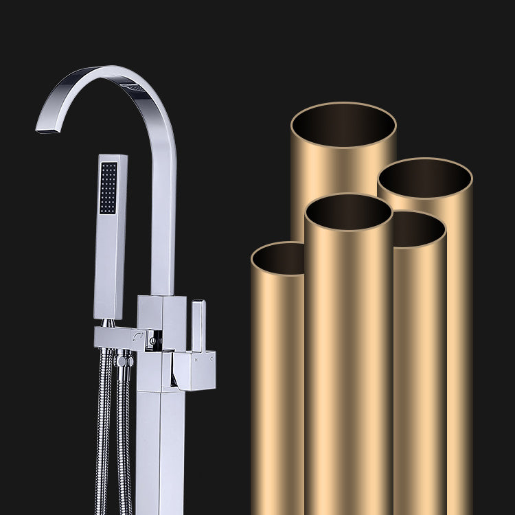 Floor Mounted Copper Freestanding Tub Filler High Arc Freestanding Faucet with Hose Clearhalo 'Bathroom Remodel & Bathroom Fixtures' 'Bathtub Faucets' 'bathtub_faucets' 'Home Improvement' 'home_improvement' 'home_improvement_bathtub_faucets' 6558360