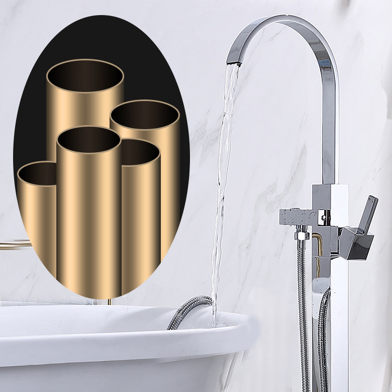 Floor Mounted Copper Freestanding Tub Filler High Arc Freestanding Faucet with Hose Clearhalo 'Bathroom Remodel & Bathroom Fixtures' 'Bathtub Faucets' 'bathtub_faucets' 'Home Improvement' 'home_improvement' 'home_improvement_bathtub_faucets' 6558362