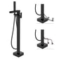 Floor Mounted Copper Freestanding Tub Filler High Arc Freestanding Faucet with Hose Black Square Rectangle Wall Clearhalo 'Bathroom Remodel & Bathroom Fixtures' 'Bathtub Faucets' 'bathtub_faucets' 'Home Improvement' 'home_improvement' 'home_improvement_bathtub_faucets' 6558363