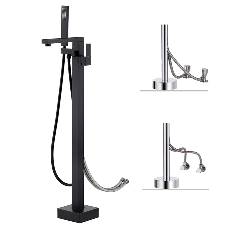 Floor Mounted Copper Freestanding Tub Filler High Arc Freestanding Faucet with Hose Black Flat Wall Clearhalo 'Bathroom Remodel & Bathroom Fixtures' 'Bathtub Faucets' 'bathtub_faucets' 'Home Improvement' 'home_improvement' 'home_improvement_bathtub_faucets' 6558369