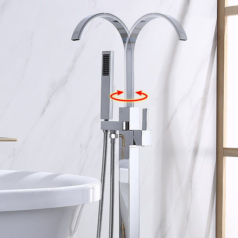 Floor Mounted Copper Freestanding Tub Filler High Arc Freestanding Faucet with Hose Clearhalo 'Bathroom Remodel & Bathroom Fixtures' 'Bathtub Faucets' 'bathtub_faucets' 'Home Improvement' 'home_improvement' 'home_improvement_bathtub_faucets' 6558371