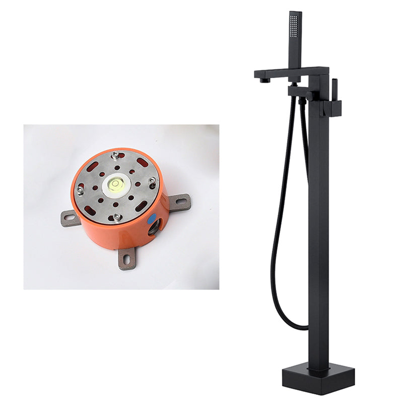 Floor Mounted Copper Freestanding Tub Filler High Arc Freestanding Faucet with Hose Black Flat Rre-embedded Clearhalo 'Bathroom Remodel & Bathroom Fixtures' 'Bathtub Faucets' 'bathtub_faucets' 'Home Improvement' 'home_improvement' 'home_improvement_bathtub_faucets' 6558373