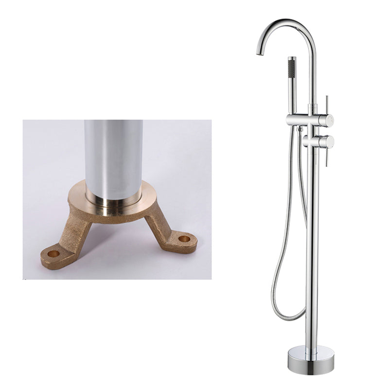 Floor Mounted Copper Freestanding Tub Filler High Arc Freestanding Faucet with Hose Silver Round Ground Clearhalo 'Bathroom Remodel & Bathroom Fixtures' 'Bathtub Faucets' 'bathtub_faucets' 'Home Improvement' 'home_improvement' 'home_improvement_bathtub_faucets' 6558377