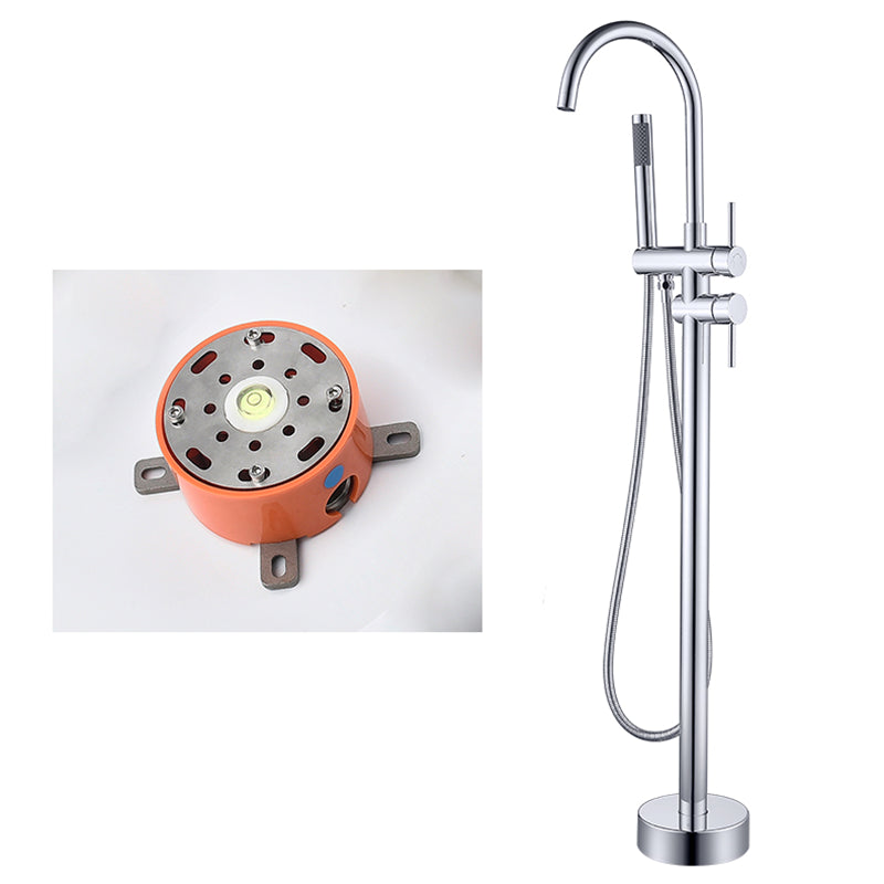 Floor Mounted Copper Freestanding Tub Filler High Arc Freestanding Faucet with Hose Silver Round Rre-embedded Clearhalo 'Bathroom Remodel & Bathroom Fixtures' 'Bathtub Faucets' 'bathtub_faucets' 'Home Improvement' 'home_improvement' 'home_improvement_bathtub_faucets' 6558378