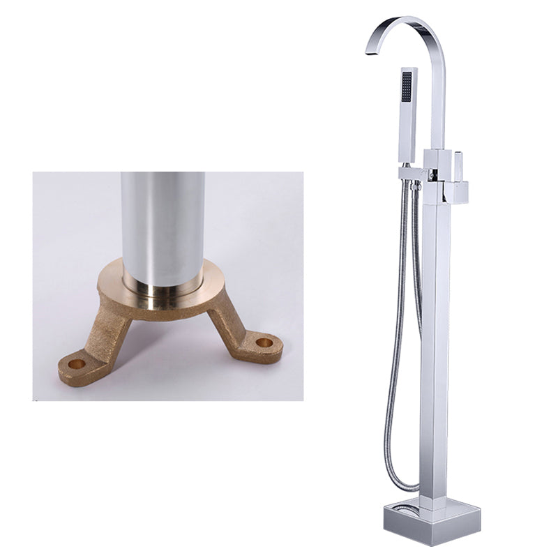 Floor Mounted Copper Freestanding Tub Filler High Arc Freestanding Faucet with Hose Silver Curved Ground Clearhalo 'Bathroom Remodel & Bathroom Fixtures' 'Bathtub Faucets' 'bathtub_faucets' 'Home Improvement' 'home_improvement' 'home_improvement_bathtub_faucets' 6558383