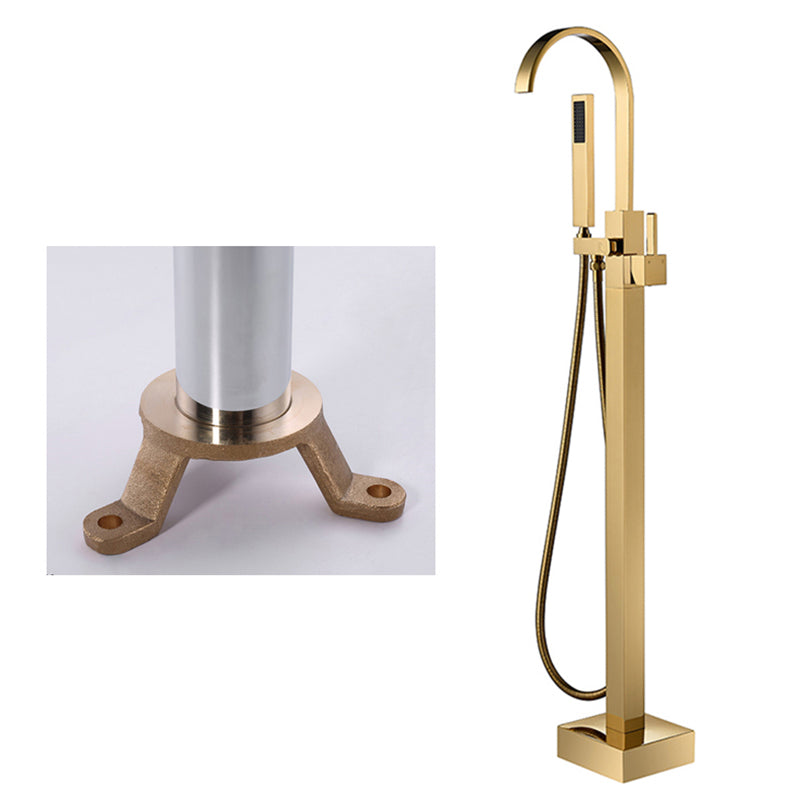 Floor Mounted Copper Freestanding Tub Filler High Arc Freestanding Faucet with Hose Gold Curved Ground Clearhalo 'Bathroom Remodel & Bathroom Fixtures' 'Bathtub Faucets' 'bathtub_faucets' 'Home Improvement' 'home_improvement' 'home_improvement_bathtub_faucets' 6558392