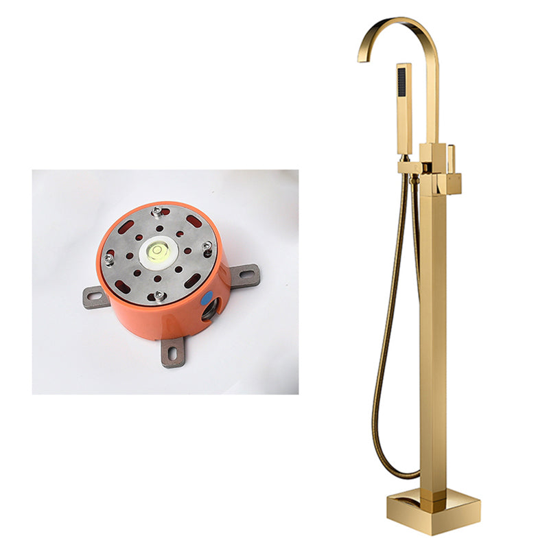 Floor Mounted Copper Freestanding Tub Filler High Arc Freestanding Faucet with Hose Gold Curved Rre-embedded Clearhalo 'Bathroom Remodel & Bathroom Fixtures' 'Bathtub Faucets' 'bathtub_faucets' 'Home Improvement' 'home_improvement' 'home_improvement_bathtub_faucets' 6558393