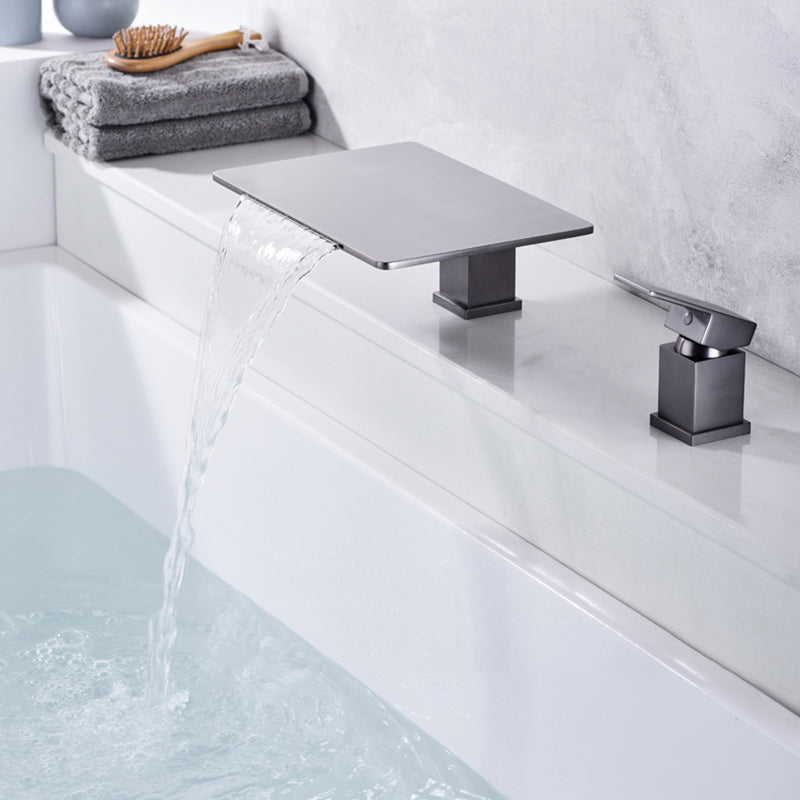 Modern Deck Mounted Metal Freestanding Tub Filler Waterfall Freestanding Faucet Clearhalo 'Bathroom Remodel & Bathroom Fixtures' 'Bathtub Faucets' 'bathtub_faucets' 'Home Improvement' 'home_improvement' 'home_improvement_bathtub_faucets' 6558398