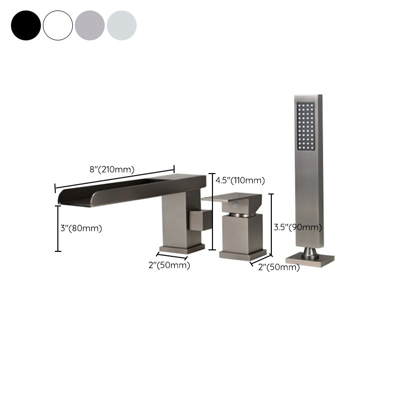 Modern Deck Mounted Metal Freestanding Tub Filler Waterfall Freestanding Faucet Clearhalo 'Bathroom Remodel & Bathroom Fixtures' 'Bathtub Faucets' 'bathtub_faucets' 'Home Improvement' 'home_improvement' 'home_improvement_bathtub_faucets' 6558424