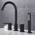 Contemporary Deck Mounted Metal Freestanding Tub Filler High Arc Freestanding Faucet Black Lever Handles 4 Hole Faucets Clearhalo 'Bathroom Remodel & Bathroom Fixtures' 'Bathtub Faucets' 'bathtub_faucets' 'Home Improvement' 'home_improvement' 'home_improvement_bathtub_faucets' 6558429