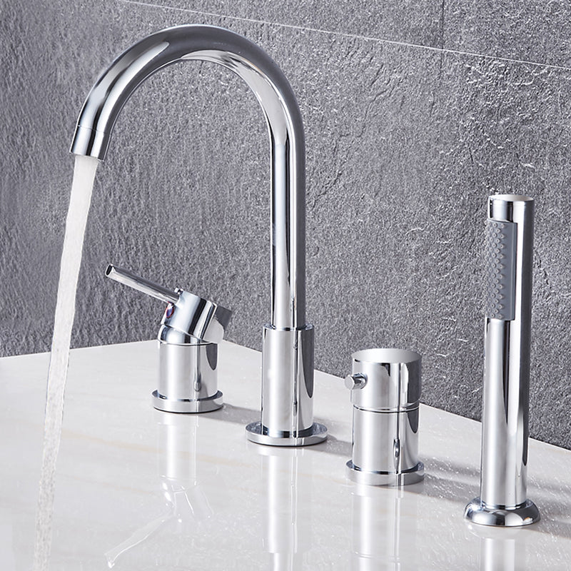 Contemporary Deck Mounted Metal Freestanding Tub Filler High Arc Freestanding Faucet Clearhalo 'Bathroom Remodel & Bathroom Fixtures' 'Bathtub Faucets' 'bathtub_faucets' 'Home Improvement' 'home_improvement' 'home_improvement_bathtub_faucets' 6558430