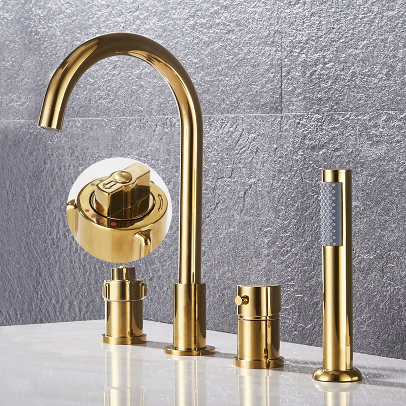 Contemporary Deck Mounted Metal Freestanding Tub Filler High Arc Freestanding Faucet Clearhalo 'Bathroom Remodel & Bathroom Fixtures' 'Bathtub Faucets' 'bathtub_faucets' 'Home Improvement' 'home_improvement' 'home_improvement_bathtub_faucets' 6558432