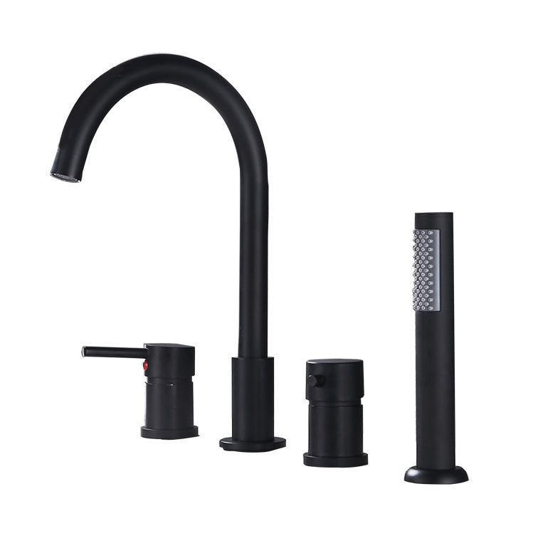 Contemporary Deck Mounted Metal Freestanding Tub Filler High Arc Freestanding Faucet Clearhalo 'Bathroom Remodel & Bathroom Fixtures' 'Bathtub Faucets' 'bathtub_faucets' 'Home Improvement' 'home_improvement' 'home_improvement_bathtub_faucets' 6558435
