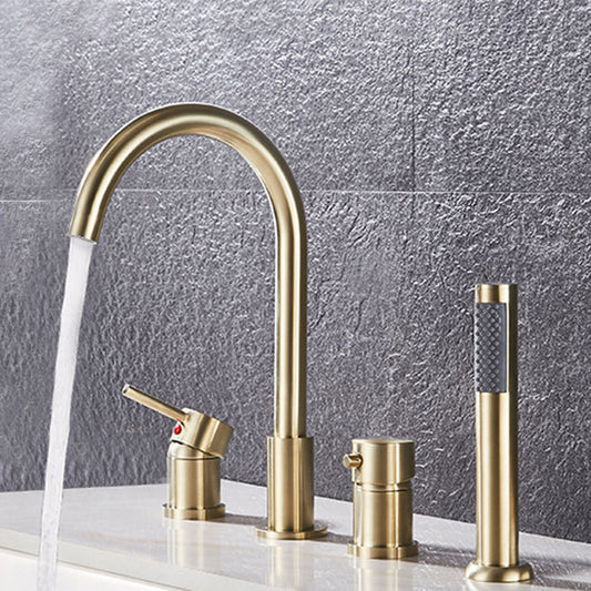 Contemporary Deck Mounted Metal Freestanding Tub Filler High Arc Freestanding Faucet Clearhalo 'Bathroom Remodel & Bathroom Fixtures' 'Bathtub Faucets' 'bathtub_faucets' 'Home Improvement' 'home_improvement' 'home_improvement_bathtub_faucets' 6558455