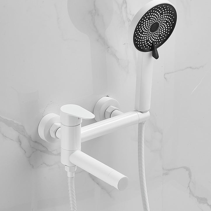 Contemporary Wall Mounted Tub Filler Single Handle Metal Faucet White Clearhalo 'Bathroom Remodel & Bathroom Fixtures' 'Bathtub Faucets' 'bathtub_faucets' 'Home Improvement' 'home_improvement' 'home_improvement_bathtub_faucets' 6558465