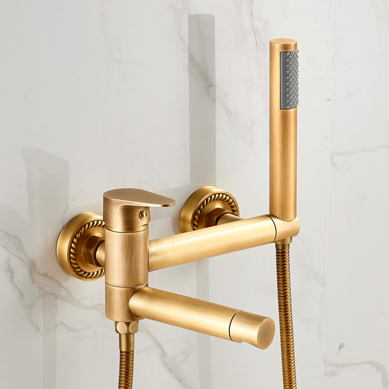 Contemporary Wall Mounted Tub Filler Single Handle Metal Faucet Brass Clearhalo 'Bathroom Remodel & Bathroom Fixtures' 'Bathtub Faucets' 'bathtub_faucets' 'Home Improvement' 'home_improvement' 'home_improvement_bathtub_faucets' 6558468