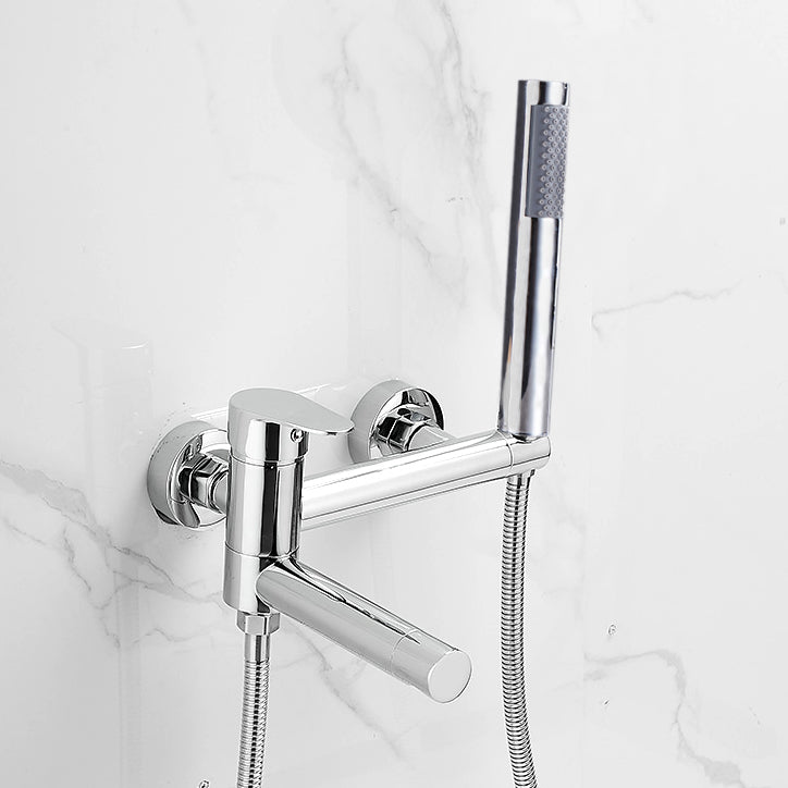 Contemporary Wall Mounted Tub Filler Single Handle Metal Faucet Chrome Clearhalo 'Bathroom Remodel & Bathroom Fixtures' 'Bathtub Faucets' 'bathtub_faucets' 'Home Improvement' 'home_improvement' 'home_improvement_bathtub_faucets' 6558469