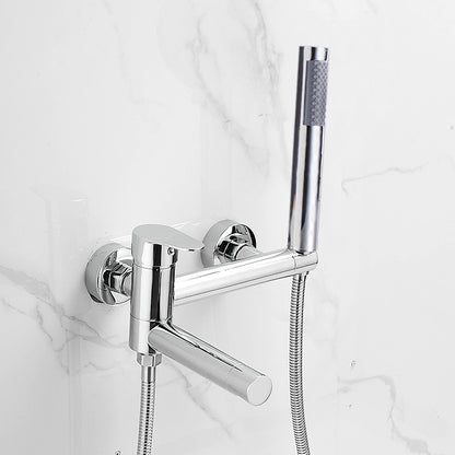 Contemporary Wall Mounted Tub Filler Single Handle Metal Faucet Chrome Clearhalo 'Bathroom Remodel & Bathroom Fixtures' 'Bathtub Faucets' 'bathtub_faucets' 'Home Improvement' 'home_improvement' 'home_improvement_bathtub_faucets' 6558469