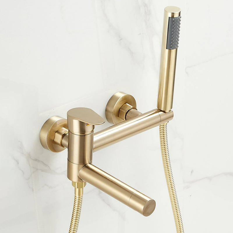 Contemporary Wall Mounted Tub Filler Single Handle Metal Faucet Gold Clearhalo 'Bathroom Remodel & Bathroom Fixtures' 'Bathtub Faucets' 'bathtub_faucets' 'Home Improvement' 'home_improvement' 'home_improvement_bathtub_faucets' 6558472
