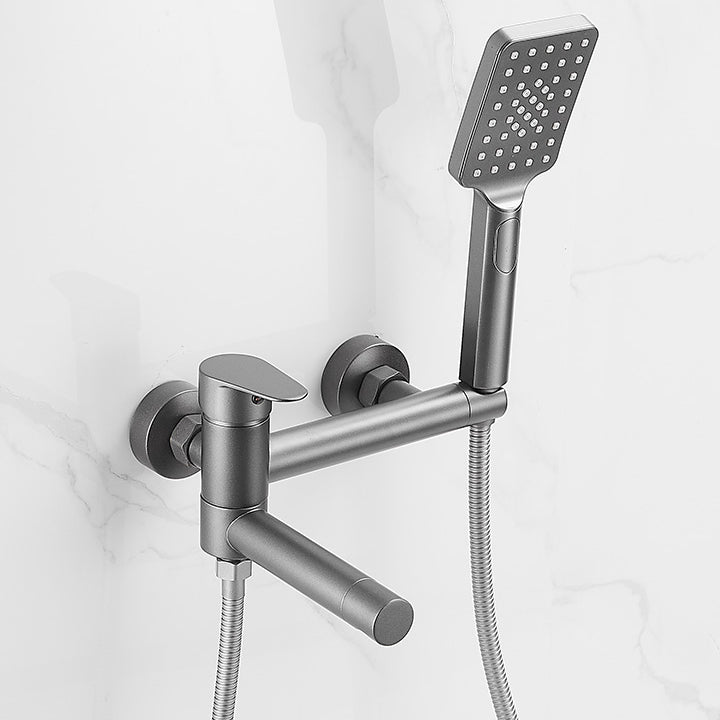 Contemporary Wall Mounted Tub Filler Single Handle Metal Faucet Gun Grey Clearhalo 'Bathroom Remodel & Bathroom Fixtures' 'Bathtub Faucets' 'bathtub_faucets' 'Home Improvement' 'home_improvement' 'home_improvement_bathtub_faucets' 6558473