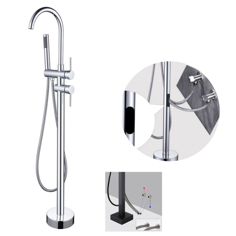 Floor Mounted Copper Freestanding Tub Filler Simple High Arc Freestanding Tub Filler Trim Chrome Hand Shower Included Wall Clearhalo 'Bathroom Remodel & Bathroom Fixtures' 'Bathtub Faucets' 'bathtub_faucets' 'Home Improvement' 'home_improvement' 'home_improvement_bathtub_faucets' 6558552