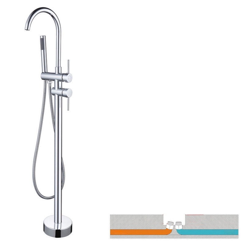 Floor Mounted Copper Freestanding Tub Filler Simple High Arc Freestanding Tub Filler Trim Chrome Hand Shower Included Ground Clearhalo 'Bathroom Remodel & Bathroom Fixtures' 'Bathtub Faucets' 'bathtub_faucets' 'Home Improvement' 'home_improvement' 'home_improvement_bathtub_faucets' 6558554