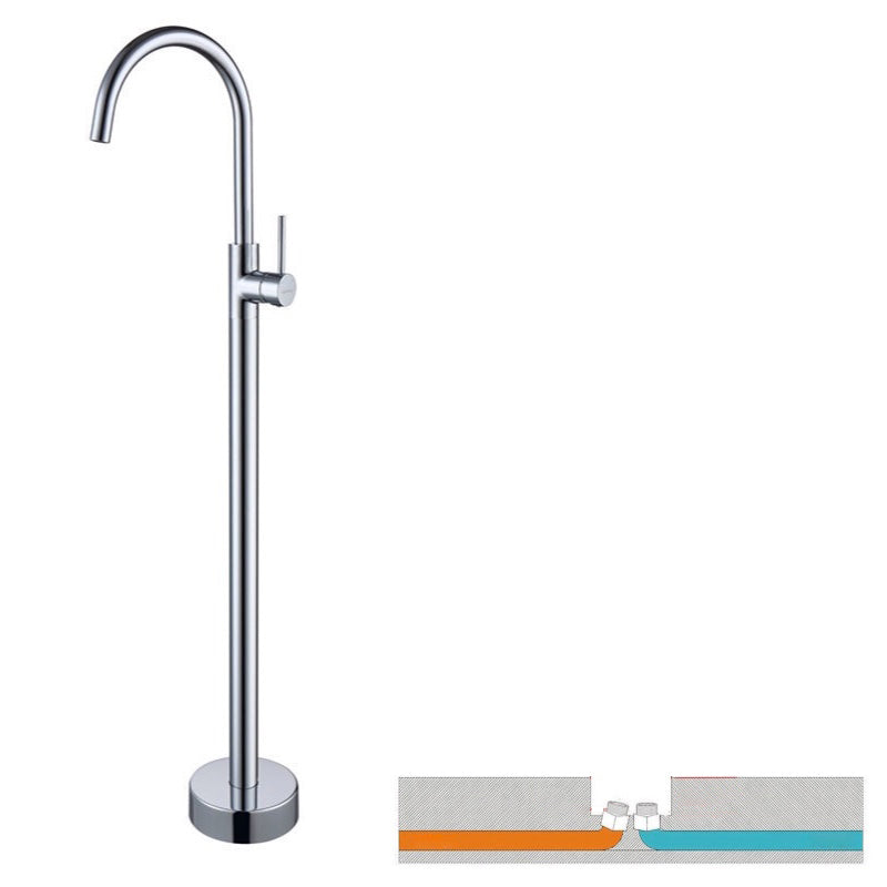 Floor Mounted Copper Freestanding Tub Filler Simple High Arc Freestanding Tub Filler Trim Chrome Hand Shower Not Included Ground Clearhalo 'Bathroom Remodel & Bathroom Fixtures' 'Bathtub Faucets' 'bathtub_faucets' 'Home Improvement' 'home_improvement' 'home_improvement_bathtub_faucets' 6558560