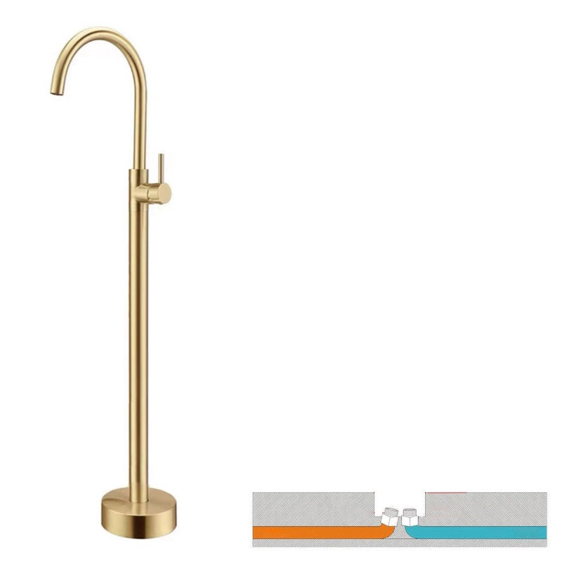 Floor Mounted Copper Freestanding Tub Filler Simple High Arc Freestanding Tub Filler Trim Gold Hand Shower Not Included Ground Clearhalo 'Bathroom Remodel & Bathroom Fixtures' 'Bathtub Faucets' 'bathtub_faucets' 'Home Improvement' 'home_improvement' 'home_improvement_bathtub_faucets' 6558569