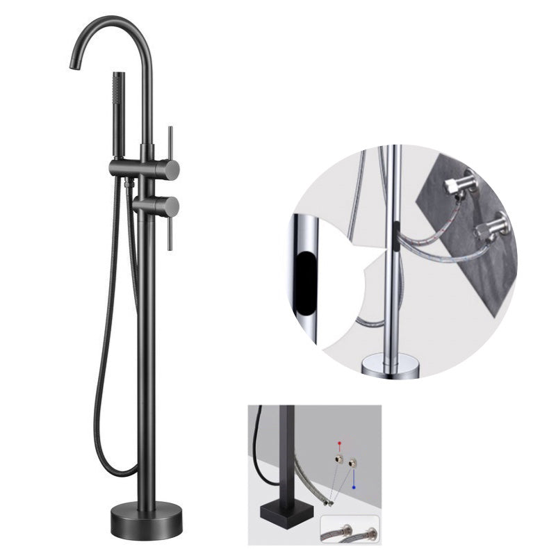 Floor Mounted Copper Freestanding Tub Filler Simple High Arc Freestanding Tub Filler Trim Gun Grey Hand Shower Included Wall Clearhalo 'Bathroom Remodel & Bathroom Fixtures' 'Bathtub Faucets' 'bathtub_faucets' 'Home Improvement' 'home_improvement' 'home_improvement_bathtub_faucets' 6558571