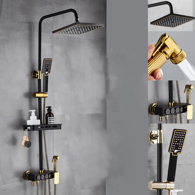 Contemporary Shower Set Slide Bar Adjustable Shower Head Wall Mounted Shower System Black-Gold Round Clearhalo 'Bathroom Remodel & Bathroom Fixtures' 'Home Improvement' 'home_improvement' 'home_improvement_shower_faucets' 'Shower Faucets & Systems' 'shower_faucets' 'Showers & Bathtubs Plumbing' 'Showers & Bathtubs' 6558701