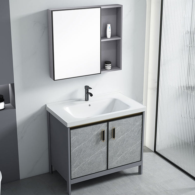 Freestanding Aluminium Bathroom Sink Vanity Gray with Faucet Bathroom Vanity Cabinet Clearhalo 'Bathroom Remodel & Bathroom Fixtures' 'Bathroom Vanities' 'bathroom_vanities' 'Home Improvement' 'home_improvement' 'home_improvement_bathroom_vanities' 6558776