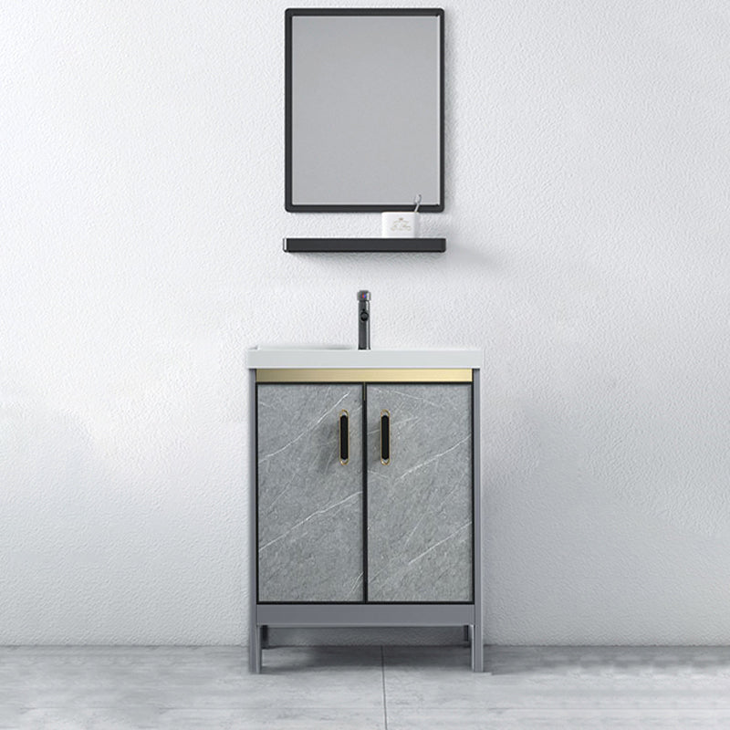 Freestanding Aluminium Bathroom Sink Vanity Gray with Faucet Bathroom Vanity Cabinet Vanity & Faucet & Mirrors 24"L x 15.7"W x 31.9"H Clearhalo 'Bathroom Remodel & Bathroom Fixtures' 'Bathroom Vanities' 'bathroom_vanities' 'Home Improvement' 'home_improvement' 'home_improvement_bathroom_vanities' 6558789
