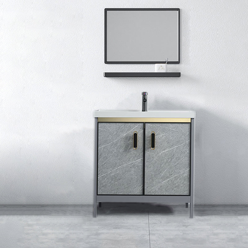 Freestanding Aluminium Bathroom Sink Vanity Gray with Faucet Bathroom Vanity Cabinet Vanity & Faucet & Mirrors Clearhalo 'Bathroom Remodel & Bathroom Fixtures' 'Bathroom Vanities' 'bathroom_vanities' 'Home Improvement' 'home_improvement' 'home_improvement_bathroom_vanities' 6558795