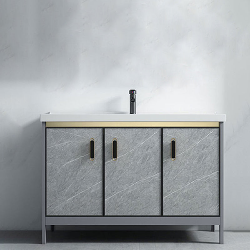 Freestanding Aluminium Bathroom Sink Vanity Gray with Faucet Bathroom Vanity Cabinet Vanity & Faucet 39.8"L x 18.9"W x 31.9"H Clearhalo 'Bathroom Remodel & Bathroom Fixtures' 'Bathroom Vanities' 'bathroom_vanities' 'Home Improvement' 'home_improvement' 'home_improvement_bathroom_vanities' 6558800