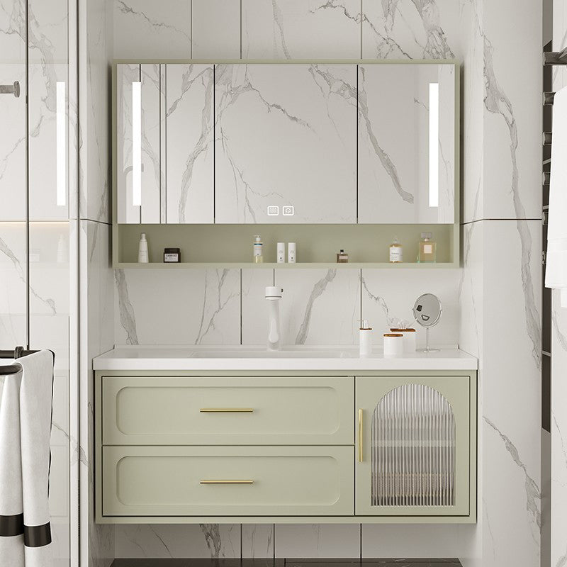 Bathroom Vanity Set Single-Sink Wall Mount Drawers Mirror Included Sink Vanity Clearhalo 'Bathroom Remodel & Bathroom Fixtures' 'Bathroom Vanities' 'bathroom_vanities' 'Home Improvement' 'home_improvement' 'home_improvement_bathroom_vanities' 6558863